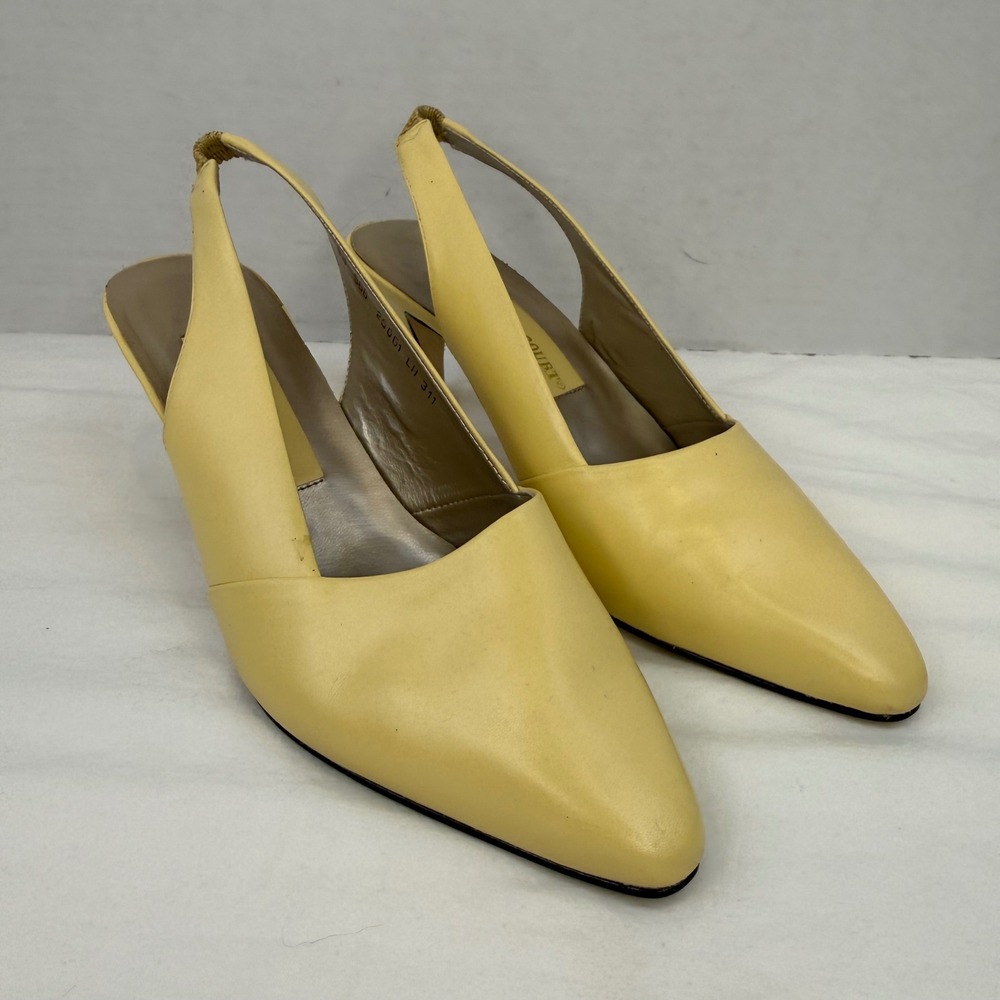 Carriage Court Camilla Yellow Leather Slingback Kitten Heels Pointed Toe 8M
